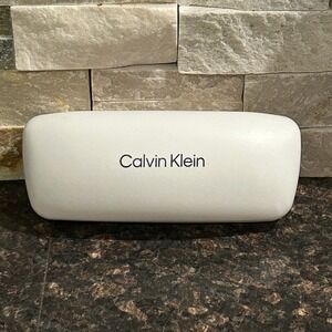 Calvin Klein Eyeglasses Case Hard Shell Clamshell Protective White Designer NWOT